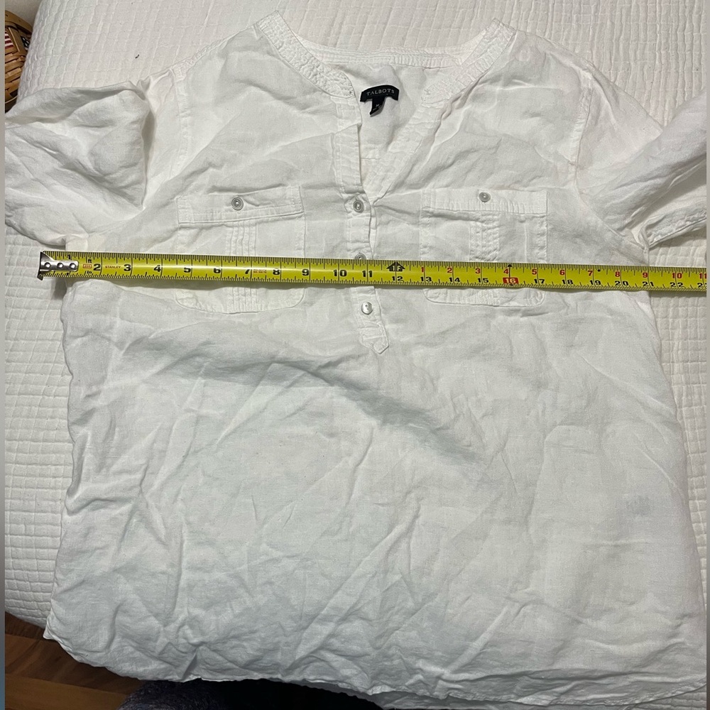 Talbots 100% Linen White Casual Blouse - Picture 7 of 8